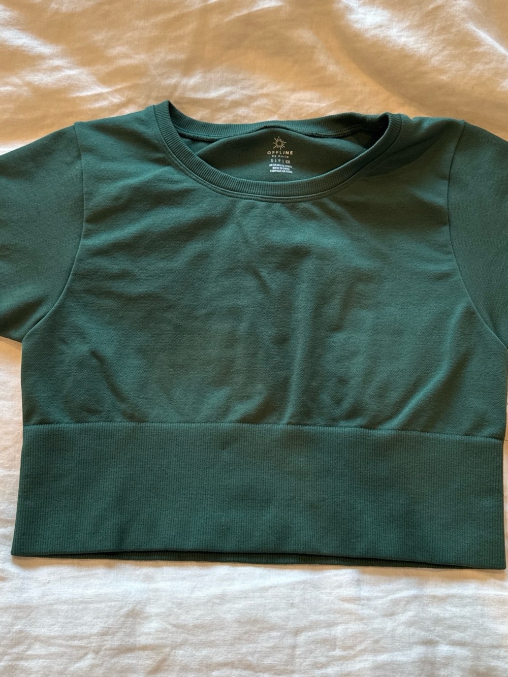 aerie Forest Green Cropped Crew Tee
